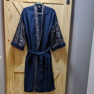 Vintage Bill Blass Menswear Blue & Paisley Fleece Robe, One Size, NWOT